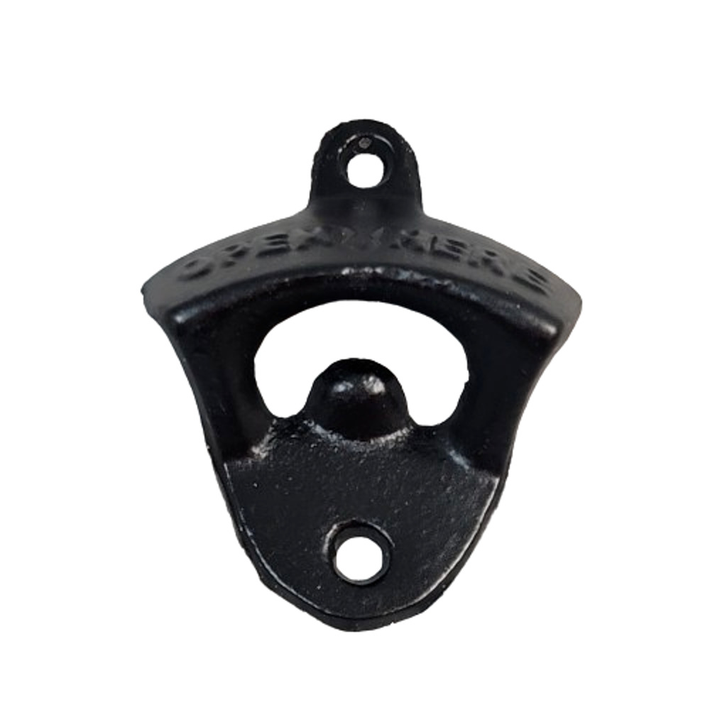 Cast Iron Wall Mount Bottle Opener Open Here Rustic Bar Man Cave Beer Soda Black